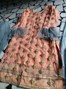 Elegant Peach Kurta Set with Grey Sharara
