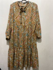 Korean Floral Print Tiered Dress