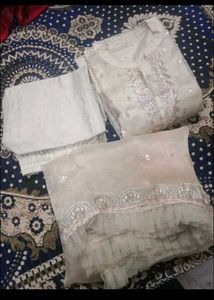 Elegant White Sequined Kurta Set