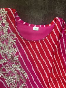 Magenta &amp; Red Leheriya Kurta