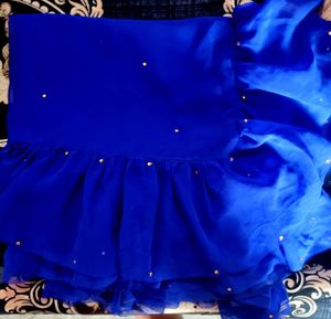 Elegant Royal Blue Ruffle Saree with stitched blou