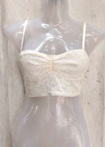 Cream Lace Ruched Crop Top