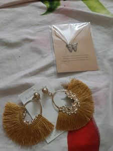 Price Red.  Brand New Earring And Butterfly Neckl