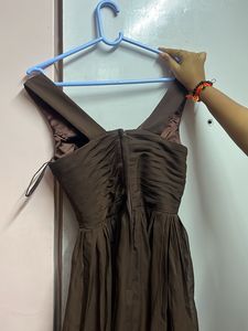 Elegant Brown Twist Front Dress