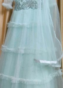 Stunning Mint Green Zardozi Gown with Dupatta