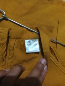 Mustard Yellow Lace-Up Cold Shoulder Top