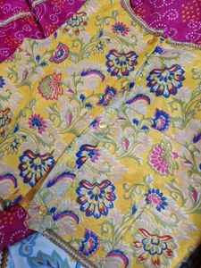 Vibrant Pink &amp; Yellow Ethnic plazo with crop top S