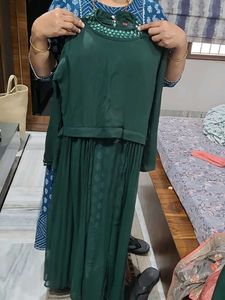 Elegant Emerald Green dress with Mirror Work