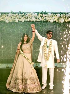 Beige Tissue Resham Embroidered Engagement Lehenga