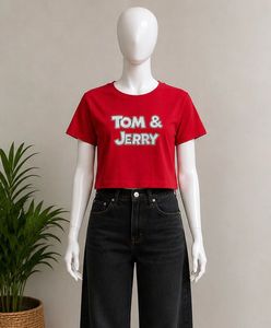 Red Tom & Jerry Cropped T-Shirt