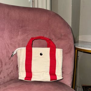 Cream &amp; Red Canvas Mini Tote Bag