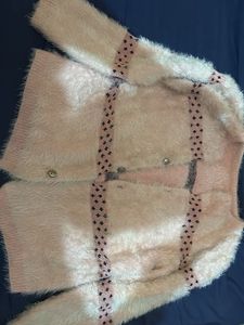 Pink Fuzzy Cardigan with Star Detail