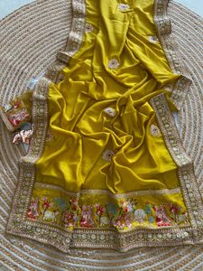 Elegant Mustard Yellow Embroidered Saree
