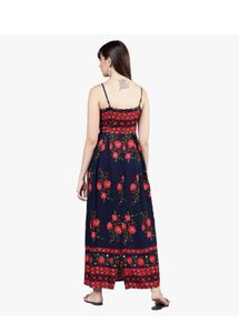 Elegant Navy Blue Floral Maxi Dress