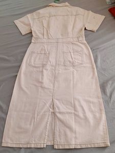 Cream Denim Button-Up Midi Dress