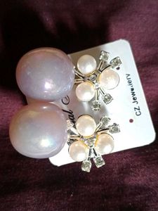 Pearl &amp; CZ Stud Earrings