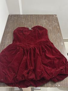 Sparkly Red Velvet Strapless Dress