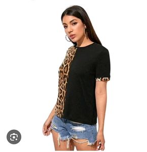 Shein Leopard Print Contrast T-Shirt