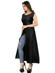 Slit Cut Black And White Combinations Kurti..