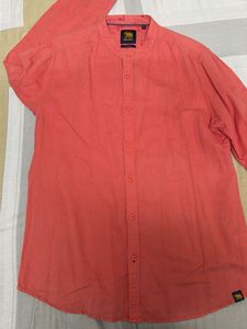 Men's Red Mandarin Collar Casual Shirt
