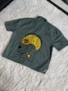 Green Checkered Short Sleeve Button-Up Shirt