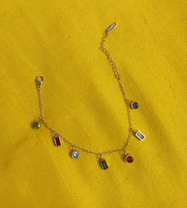 Gold Charm Bracelet with Gemstones [Anti tarnish]