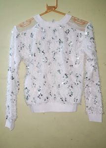 White Fur Glittering Top