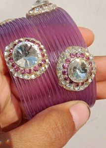 Exquisite Purple Bangles with Crystal Embellishmen