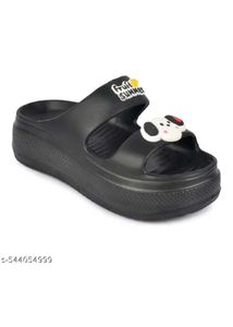 Cute Black Platform Slippers with Charm