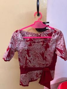 Red &amp; Silver Floral Top