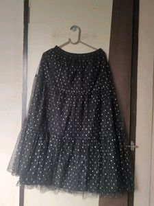 Black Tiered cotton Net layered Skirt with gold ge