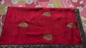 Elegant Red Saree with Blue Border
