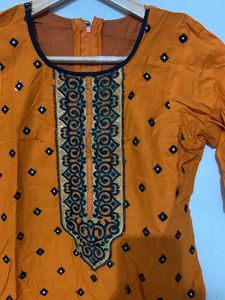 Vibrant Orange Embroidered dhoti Kurti
