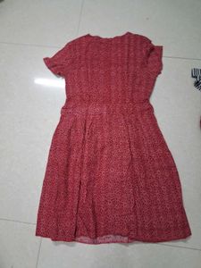 Red Printed Short Sleeve Dress