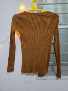 Brown Ribbed Knit Top