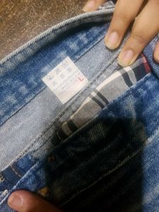 sale !!! Distressed Denim Shorts with Plaid Detail