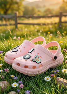 Cute Pink Clogs with Charms for women