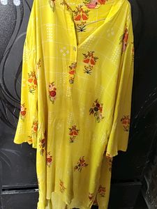 Bright Yellow Kurti with Floral Print