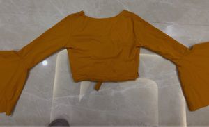Mustard Yellow Bell Sleeve Wrap Top