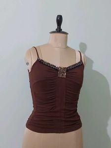 Y2K style Brown Embellished Cami Top