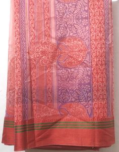 Peach Printed Kota Doria Saree