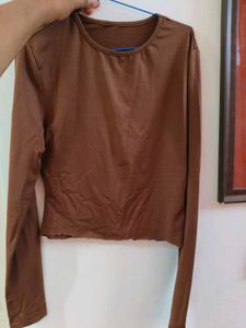Brown Long Sleeve Cropped Top