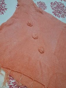 Peach color Poncho with Floral Detail