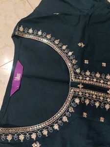 Elegant Dark Teal Kurta with Gold Embroidery
