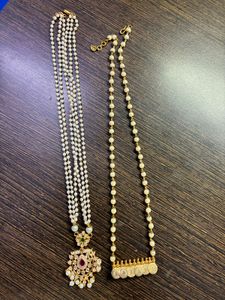 Elegant Pearl & Gold Tone Necklace Set