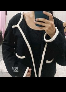 Chic Black &amp; White Trimmed Jacket