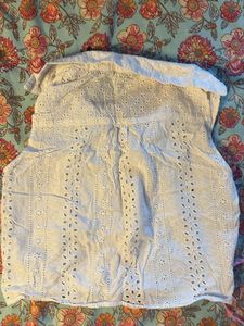 White Eyelet Tie-Front Top