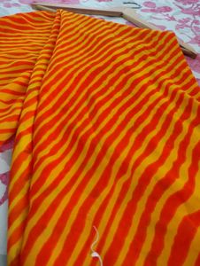 Vibrant Orange &amp; Yellow Striped Saree