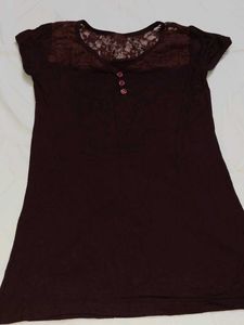 Burgundy Lace Detail Tunic Top