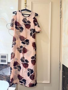 Light Pink/ beige Floral Cold Shoulder kurti